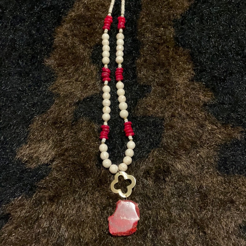 Beth Hooks Design red and white long necklace